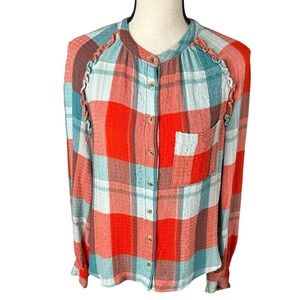 Pilcro Breezy button down long sleeve plaid top Women's Size XS
